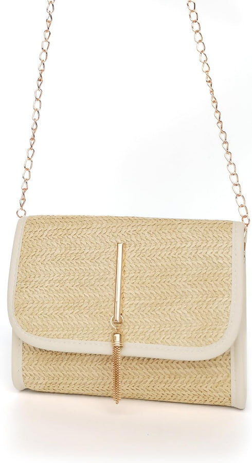 Straw Crossbody Bag for Women, Small Beach Shoulder Bag Woven Bags Travel Handbag Purse with Chain...