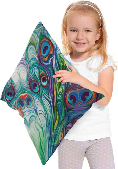 Moslion Peacock Feather Pillow Case Home Decorative Oil Painting Feathers White Blue Pink Throw Pillow Case 18" x 18" Inch Cotton Linen Cushion Co...
