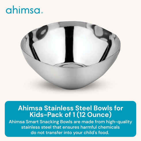 Ahimsa Stainless Steel Bowls for Kids | 12 Ounce Salad Bowls | Pediatrician Designed - Dishwasher Safe | 100% BPA Free | Pack of 1 (Classic Stainl...