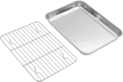 Baking Sheet with Rack Set, Stainless Steel Cookie Sheet and Cooling Rack, 10.5 Inch X 8 Inch X 1 Inch...