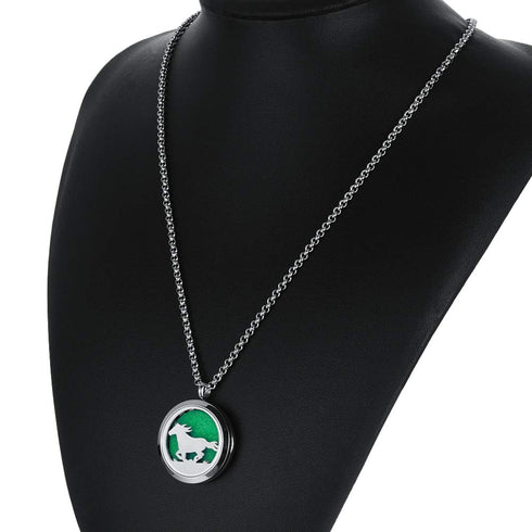 Essential Oil Diffuser Necklace,Perfume Stainless Steel Aromatherapy Horse Locket Pendant with 24" Chain & 8 Pads, Birthday Christmas Jewelry Gift...