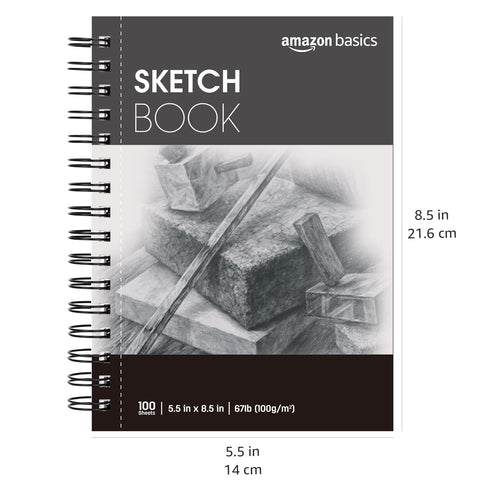 Amazon Basics Sketch Pad, 5.5"x8.5", 67 lb. / 100 gsm, 100 Sheets, White...