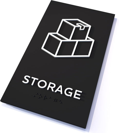 Storage Sign, ADA Compliant Modern Design Door Sign with Grade 2 Braille for Storage Private Area with 3M Double Sided Tape...