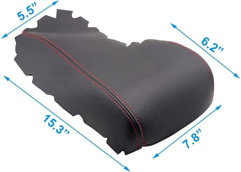 SecosAutoparts Leather Center Console Lid Armrest Cover Compatible with Lexus IS200 IS250 IS300 IS350 2014 2015 2016 2017 Black Leather Red Stitch...