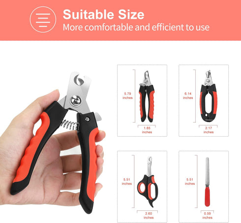 Dog Nail Clippers Trimmer Set, Quick Safety Guard to Avoid Over-Cutting, Stainless Steel Razor Sharp Blades, Sturdy Non-Slip Handles, Storage Case...