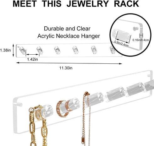 AITEE Necklace Holder, Acrylic Necklace Organizer Wall Mounted with 6 Hooks, for Hanging Necklace, Jewelry, Bangles, Bracelets and Rings, Best Gif...