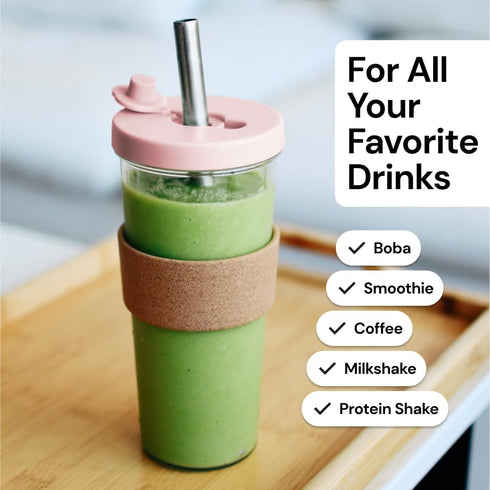 Dodoko Reusable Boba Cup with Straw - Iced Coffee & Smoothie Tumbler 24 oz - Bubble Pink...