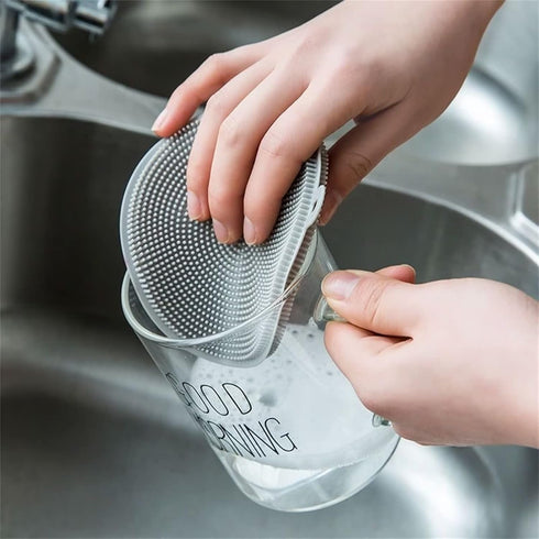 4PCS Silicone Dish Scrubber, Multipurpose Round Silicone Sponges Reusable Dish Brush Dish Brush for Kitchen Dish Dishes Fruits Vegetables(Gray)...