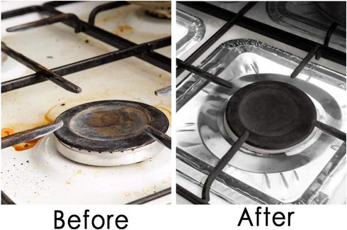 Aluminum Foil Gas Stove Burner Liners, 50 Pack Stove Burner Covers Disposable Square Stove Bib Liners Gas Rangetop Protectors Cooktop Replacement Keep Stove Clean Square 8.5"