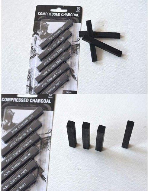 Artist Compressed Charcoal Sticks for Sketching, Drawing, Shading, Soft, Medium, Hard, Art Supplies Sketch Kits Tools, 6-Piece Boxed...