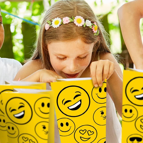 ArtCreativity Emoticons Treat Bags, Pack of 12 Emoji Themed Goody Gift Paper Bag, Smiley Party Favors Supplies for Birthday, Baby Shower, Holiday ...