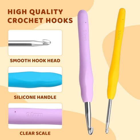38 Pack Crochet Hooks Set, 13 Pcs 2mm(b)-10mm(n) Ergonomic Soft Grip Crochet Handles, Crochet Needle with Storage Case, for Arthritic Hands, Extra...