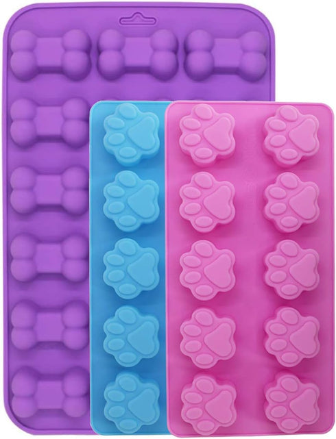 3 Pcs Silicone Molds,18-Cavity and10-Cavity, with Puppy Dog Paw and Bone Shape, Reusable Bakeware Maker for Baking Chocolate Candy, Oven Microwave...
