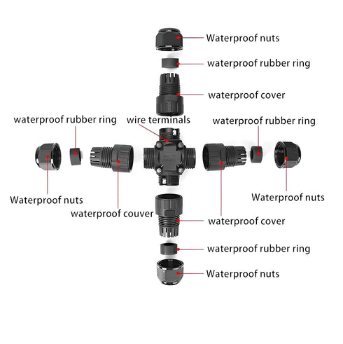 IP68 Outdoor Waterproof Electrical Wire X-Shape Connector for 5-12mm Wire Diameter, (Max 24A, 450V), 4 Way (3 Pin)...