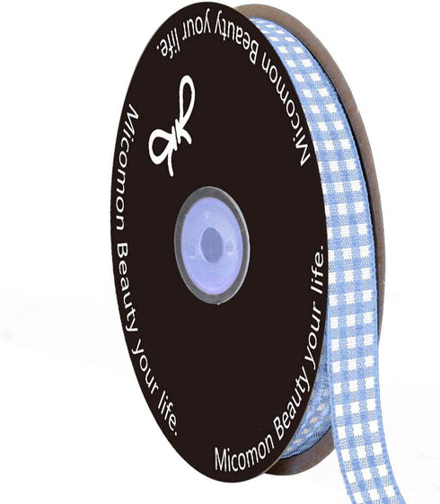 Light Blue Gingham Plaid Checked Ribbon 25 Yard Each Roll 100% Polyester (3/8", Lt.Blue)...