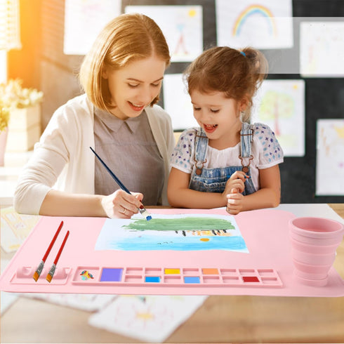 Silicone Painting Mat, 20"x 16" Silicone Art Mat with Cup, Kids Painting mat for Resin, DIY, Drawing Resin, Paint, Clay?Playdoh Large Craft Mat- S...