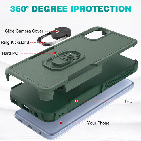 for Samsung Galaxy A04e Case with Tempered Glass Screen Protector,Dual Layer Shockproof Magnetic Kickstand Phone Case with Rotatable Ring Holder f...