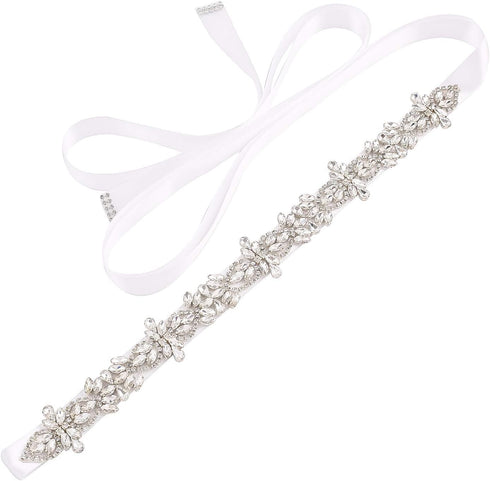 Silver Rhinestones Bridal Sash Belt Clear Crystal Wedding Belt Pearl for Bride Dress Plus Size...