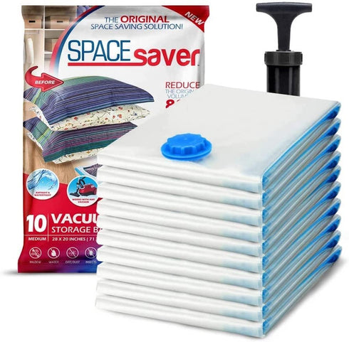 10 Pack Medium Vacuum Storage Bags for Comforters, Blankets & Clothes – Vacuum Sealed Compression Bags with Hand Pump – Space Saver Storage Bags f...