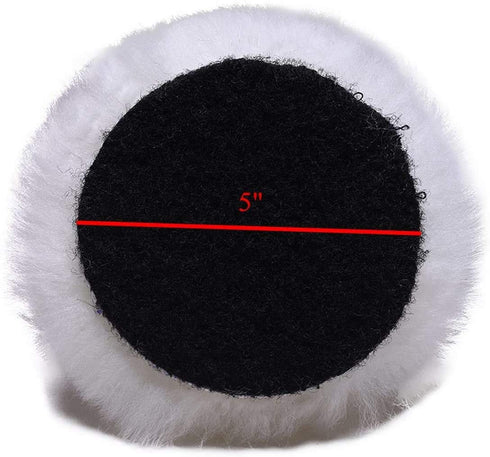 Gracefur 5 Pcs 5 Inch Lambs Wool Polishing Pads with Hook and Loop Back, Soft Sheepskin Buffing Pads for Vehicles, Boat, Furniture, Floors and So ...