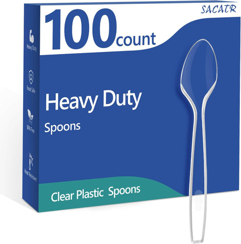 100 Count Plastic Spoons,Heavy Clear Plastic Spoons, Plastic Silverware,Premium Disposable Spoons, BPA-Free, Heat Resistant, Suitable for Parties,...