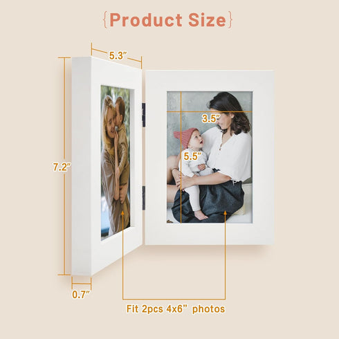 Golden State Art, 4x6 Double Picture Frame Vertical Hinged Photo Frame 2 Opening Folding Family Frames Collage, with Real Glass (4x6, White, 1-Pac...