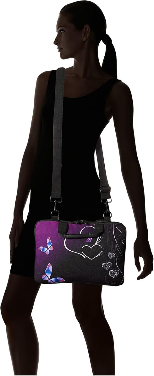 iColor Purple Butterflies Canvas Laptop Carrying Shoulder Sleeve Case Protective Bag Briefcase Fits 11.6 12 12.9 13 13.3 Inches Laptop Ultrabook N...