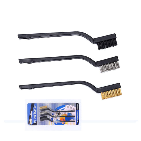 3Pcs Mini Wire Brush Set for Cleaning and Rust Removing, 7 Inch Industrial Wire Brushes of Stainless Steel/Nylon/Brass Bristles...