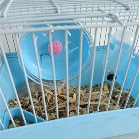 Pet Hamster Cage with Running Wheel Water Bottle Food Basin Portable Carrier House Mice Home Habitat for Going Out, Traveling (Blue)...