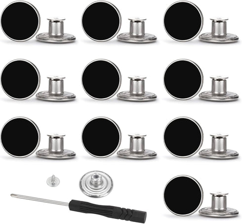 20 Sets of Black 17mm Jeans Button Pins, Waistband Jeans Buttons, No Sewing or Tools Required, Instant Replacement Snap Button Trouser Buttons, Re...