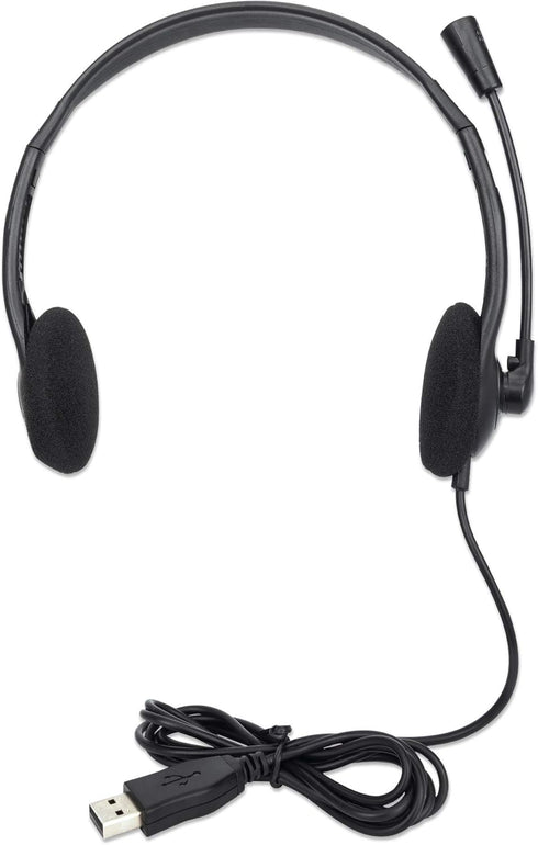 MANHATTAN USB Headset with Mic & Long 5 ft Cable - Dual-Sided Padded On-Ear, Adjustable Headband - for Desktop, Laptop, Computer – 3 Yr Mfg Warran...