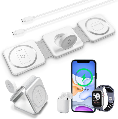 3 in 1 Travel Charging Station for Apple Multiple Devices, Magnetic Foldable Travel Charger for Multiple Devices for iPhone 15 14 13 12 Series & A...