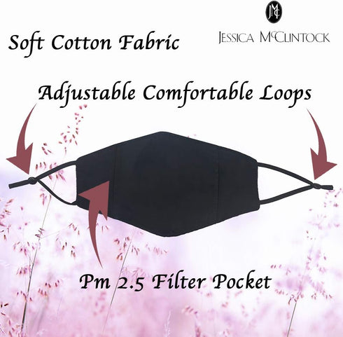 Jessica McClintock Women's 2-Piece Fashionable Cloth Face Mask for Outdoors Dust Sun and Wind - Washable Cotton Facial Cover with High Elasticity ...