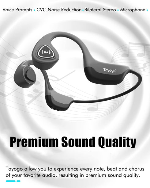 Tayogo Bone Conduction Headphones, Wireless Bluetooth Bone Conducting Earbuds, Open Ear Headset with Mic, for Running, Cycling, Yoga-Grey...