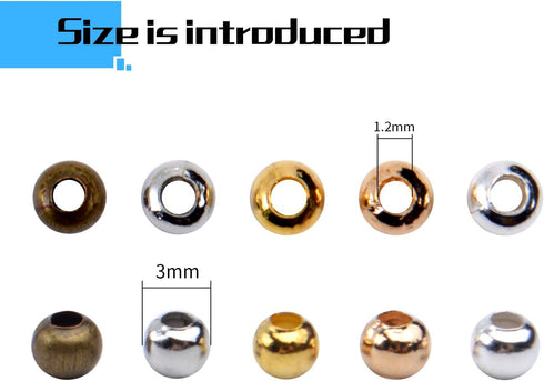 Round Spacer Beads, 2500pcs 3mm Metal Beads Tiny Ball Beads Loose Beads for Jewelry Making, 5 Colors...