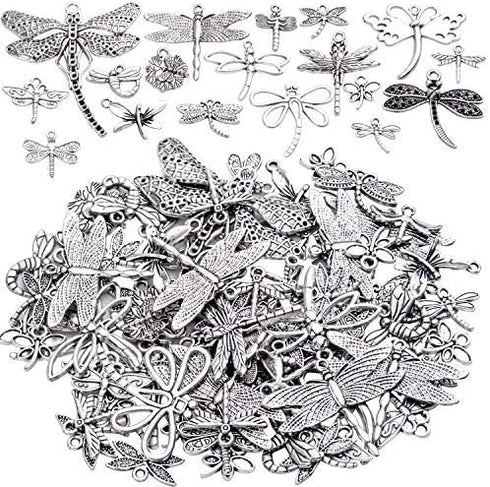 100g (About 50-80pcs) Antique Silver Dragonfly Charms Tibetan Insect Charms Pendants Craft Supplies for Bracelets Necklace Jewelry Making...