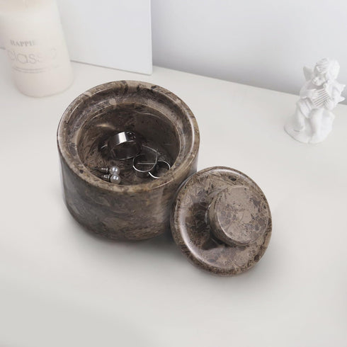 3" x 3" marble salt celler with lid 3.5oz, herb pot & candy bowl for modern kitchen countertop, trinket jewelry dish decorative container (Oceanic...