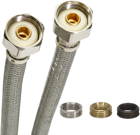 Fluidmaster B4F30CU Faucet Connector, Braided Stainless Steel - 3/8 Compression, 7/16 Compression, 1/2 Compression, or 1/2 F.I.P. Thread x 1/2 F.I...