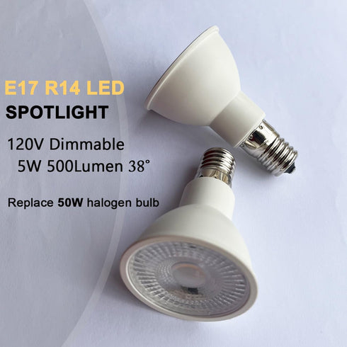 KAKEMONO E17 LED Spotlight Bulb Dimmable 40W Halogen Replacement E17 Intermediate Base Type 5W R14 Reflector Light Bulb for Desk Reading Cabinet L...