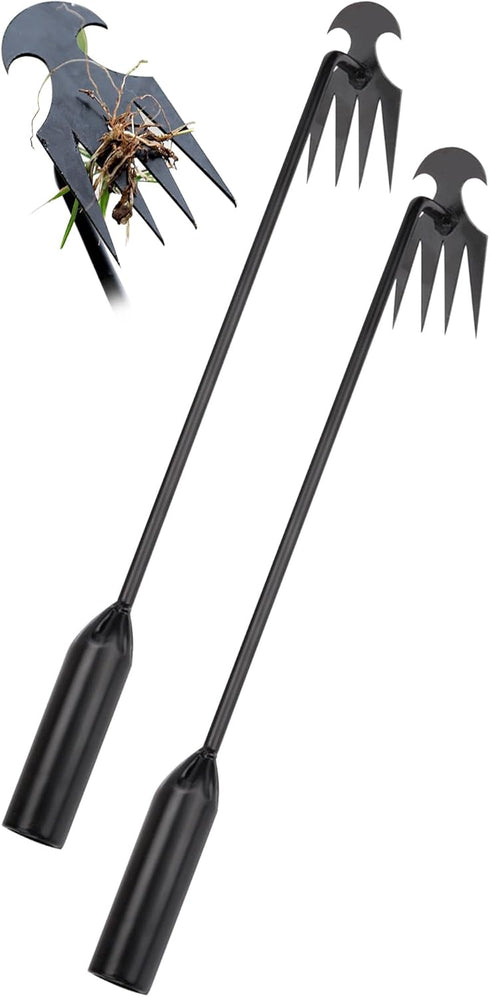 2PCS Weed Puller Tool, Weeding Artifact Uprooting Weeding Tool, Garden Planting Weed Pulling Tool with Handle 4 Teeth Manganese Steel for Vegetabl...