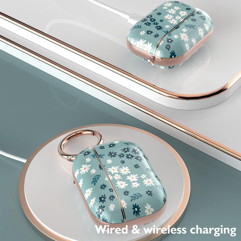 TATOFY Case Cover for AirPods Pro 2019,Stylish AirPods Pro Case for Women Girls, Flower Patterns Protective Hard Case with Clip (Cyan)...