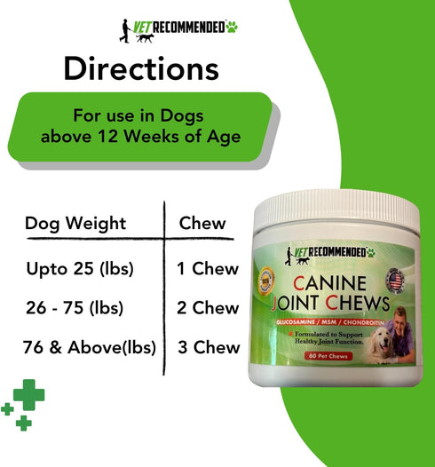 Vet Recommended™ Hip and Joint Supplement Chew for Small & Medium Dogs - Glucosamine, MSM & Chondroitin Chews | 60 Count...