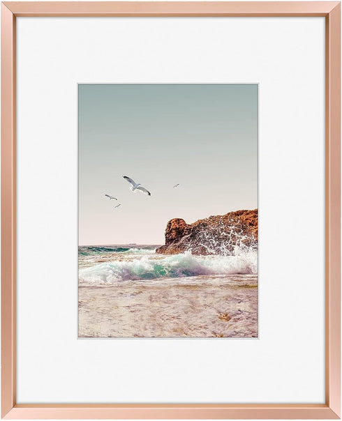 Frametory, 8x10 Metal Picture Frame with Mat for 5x7 Picture & Real Glass, Aluminum Photo Frame Collection (Rose Gold, 1 Pack)...