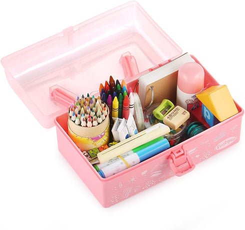 Funtopia Plastic Art Box for Kids - Portable Multi-Purpose Storage Box for Toys, Crafts, Art Supplies - Pink...