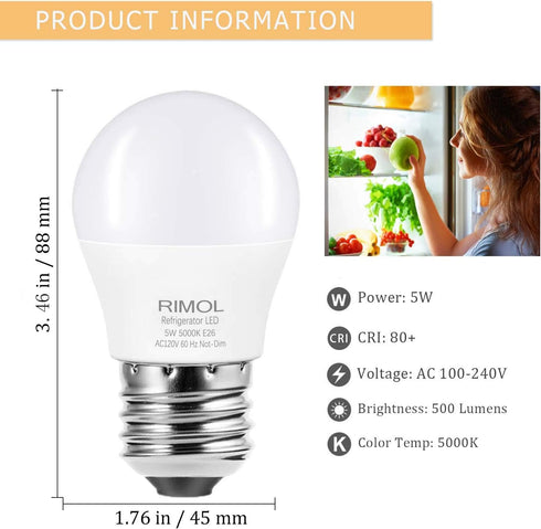 Refrigerator Light Bulb, 40W Equivalent 120V A15 LED Fridge Bulbs 5 Watt Daylight White 5000K E26 Medium Base, Energy Saving Freezer Ceiling Home ...
