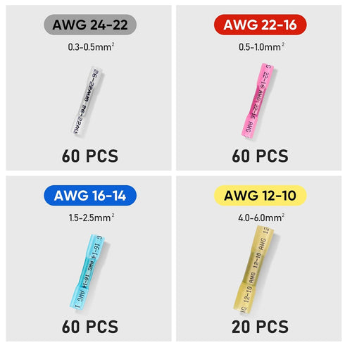 TICONN 200 PCS Heat Shrink Butt Connectors Kit, AWG 24 – 10 4 Sizes Butt Splice, Insulated Waterproof Electrical Marine Automotive Wire Crimp Term...