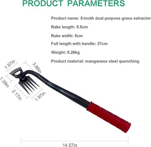 5 Teeth Portable Manganese Steel Quenching Weeding Artifact Uprooting Weeding Tool,Weed Puller with M-Shape Household Vegetable Garden Shovel for ...