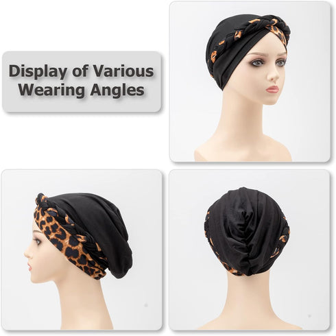 African Pre-Tied Twisted Head Turbans Hats for Women, Sleeping Head Wraps for Black Women Chemo Cancer Cap Braid Hair Cover...