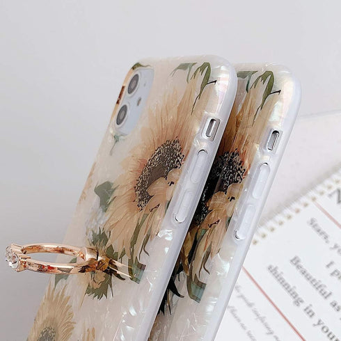 Qokey Compatible with iPhone 11 Pro Max Case 6.5 inch,Flower Design Cute Clear for Men Women Girls with 360 Degree Rotating Ring Kickstand Soft TP...