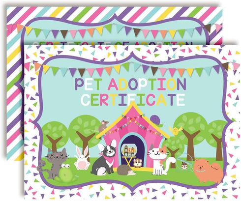 Plush Pet Stuffed Animal Themed Certificates of Adoption for Kids' Birthday Parties, 10 5"x7" Fill in Cards by AmandaCreation...